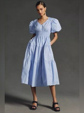 💫ANTHROPOLOGIE💫 Moon River Smocked Puff-Sleeve Dress